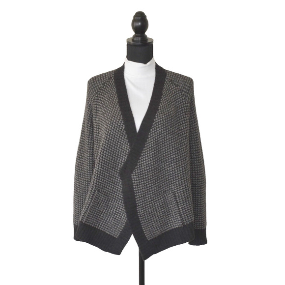 A8 Auth EILEEN FISHER Grey Yak/Wool Knit Elbow Patch Open Pockets Cardigan Sz S - Picture 1 of 5